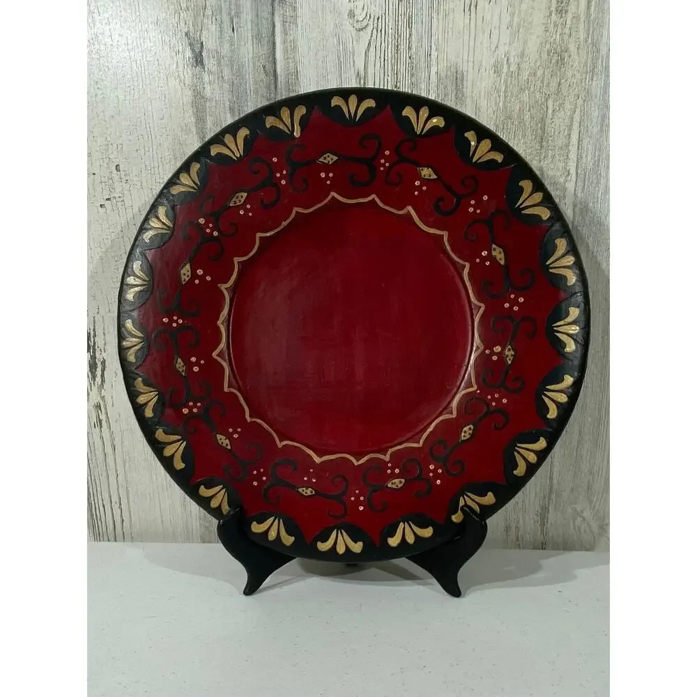 Pier 1 Imports‎ Ceramic Decorative Plate Charger Red Gold Black Moraccan READ